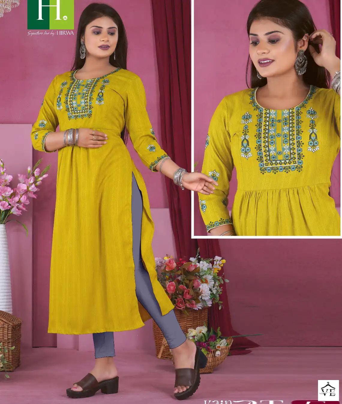Hirwa Kainat Fancy Viscose Rayon Wholesale Naira Cut Festive Wear Kurtis Catalog — Wholesale Kurtis, MPA wholesale from Surat — view 1