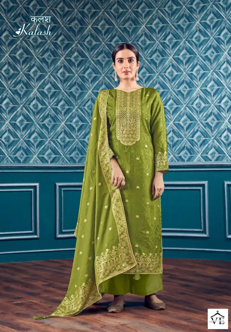 Alok Suits Kalash Jacquard Wholesale Heavy Hand Work Designer Salwar Suit Catalog — Wholesale Salwar Suits, Alok Suit wholesale from Surat - Gallery Image 2