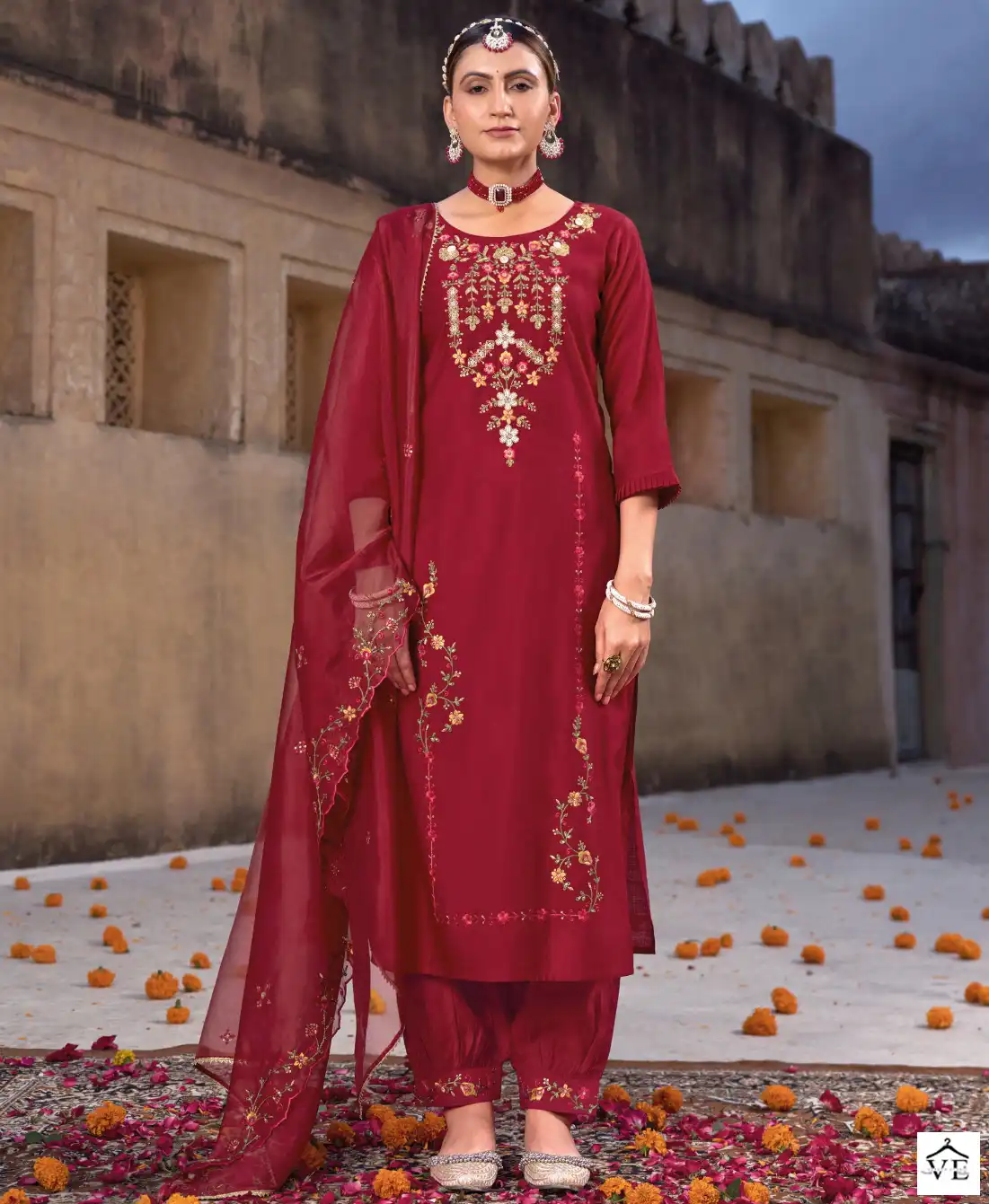 Lily & Lali Karwa Exclusive Viscose, Organza Wholesale Readymade Suits Catalog — Wholesale Salwar Suits, Lily & Lali wholesale from Surat — view 1