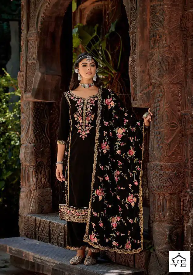 Sargam Kasturi Premium 9000 Velvet Wholesale Designer Winter Wear Salwar Suit Catalog — Wholesale Salwar Suits, MPA wholesale from Surat - Gallery Image 2