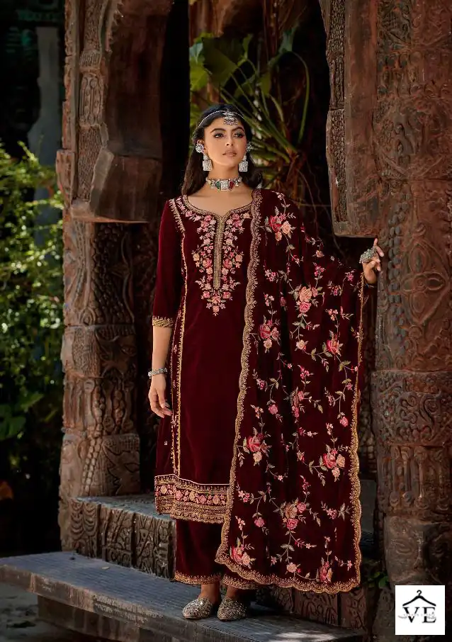 Sargam Kasturi Premium 9000 Velvet Wholesale Designer Winter Wear Salwar Suit Catalog — Wholesale Salwar Suits, MPA wholesale from Surat - Gallery Image 3