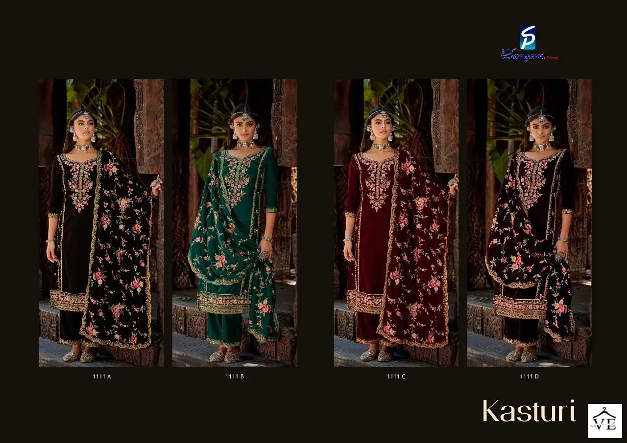 Sargam Kasturi Premium 9000 Velvet Wholesale Designer Winter Wear Salwar Suit Catalog — Wholesale Salwar Suits, MPA wholesale from Surat — view 5