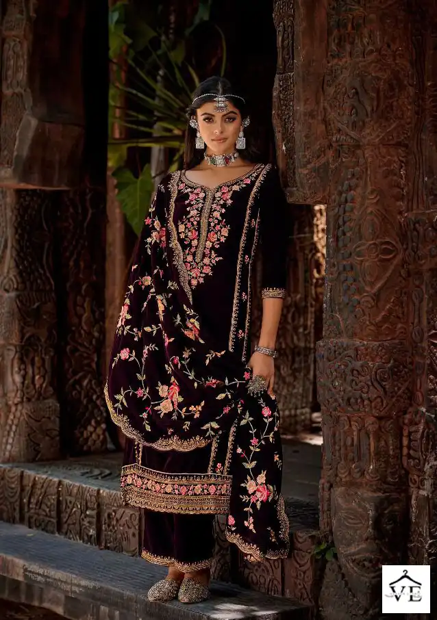 Sargam Kasturi Premium 9000 Velvet Wholesale Designer Winter Wear Salwar Suit Catalog — Wholesale Salwar Suits, MPA wholesale from Surat - Gallery Image 4