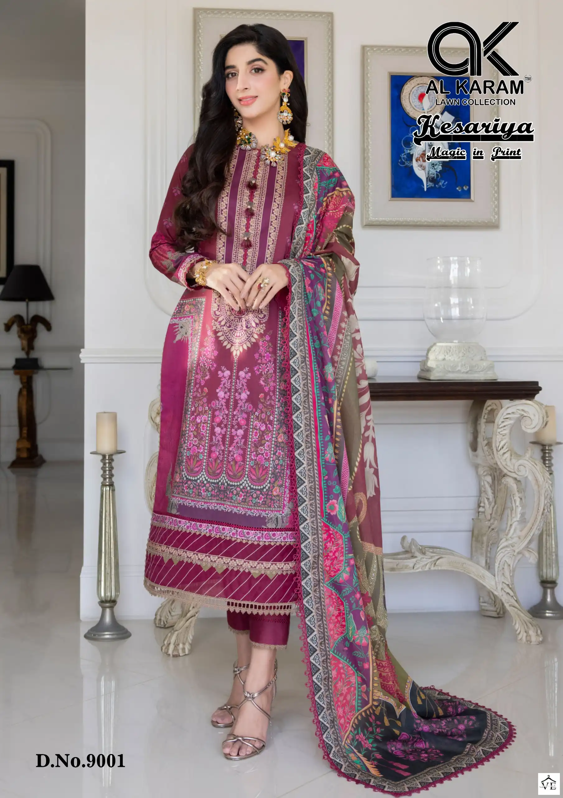Al Karam Kesariya Magic In Print Vol 9 Cambric Cotton Wholesale Pakistani Salwar Suit Catalog — Wholesale Salwar Suits, Alkaram wholesale from Surat - Gallery Image 2