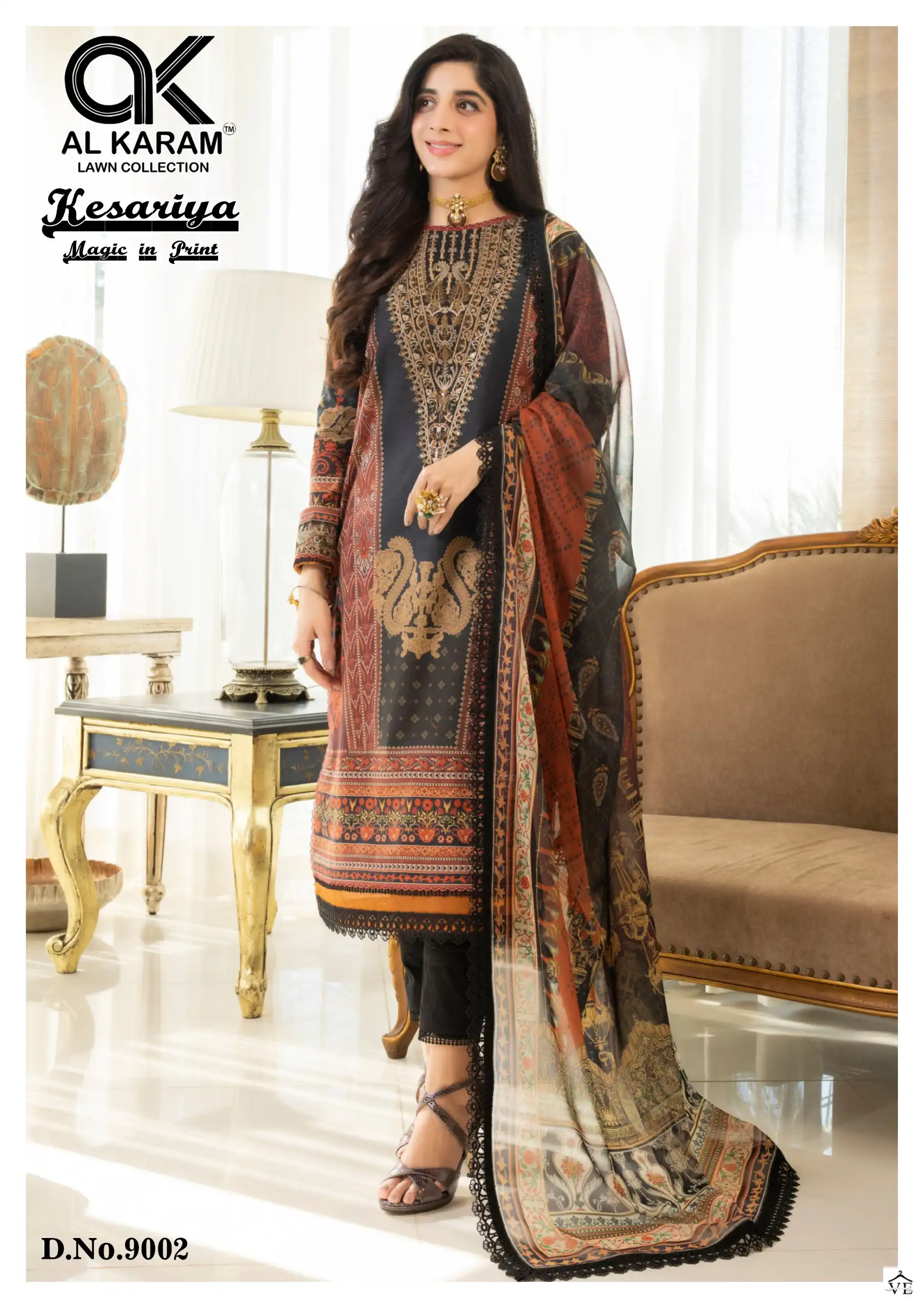 Al Karam Kesariya Magic In Print Vol 9 Cambric Cotton Wholesale Pakistani Salwar Suit Catalog — Wholesale Salwar Suits, Alkaram wholesale from Surat - Gallery Image 3