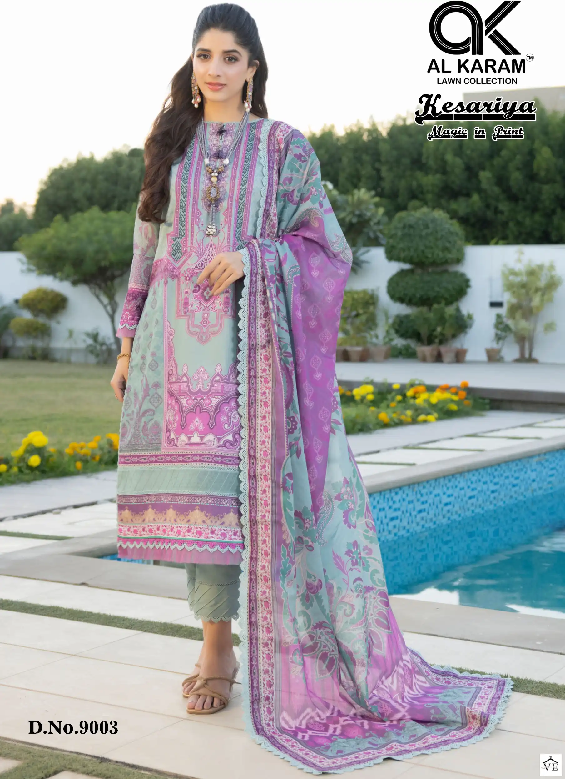 Al Karam Kesariya Magic In Print Vol 9 Cambric Cotton Wholesale Pakistani Salwar Suit Catalog — Wholesale Salwar Suits, Alkaram wholesale from Surat — view 1