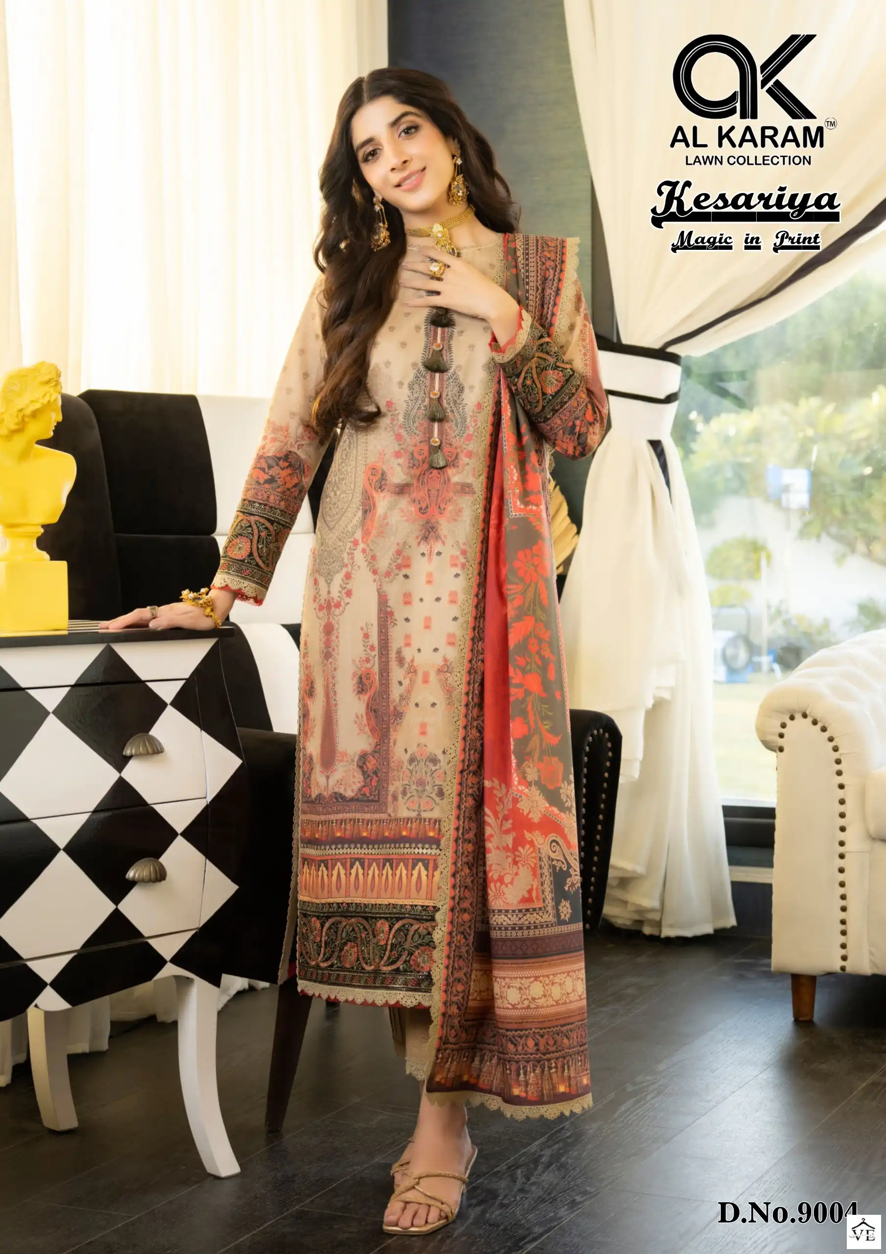 Al Karam Kesariya Magic In Print Vol 9 Cambric Cotton Wholesale Pakistani Salwar Suit Catalog — Wholesale Salwar Suits, Alkaram wholesale from Surat - Gallery Image 4