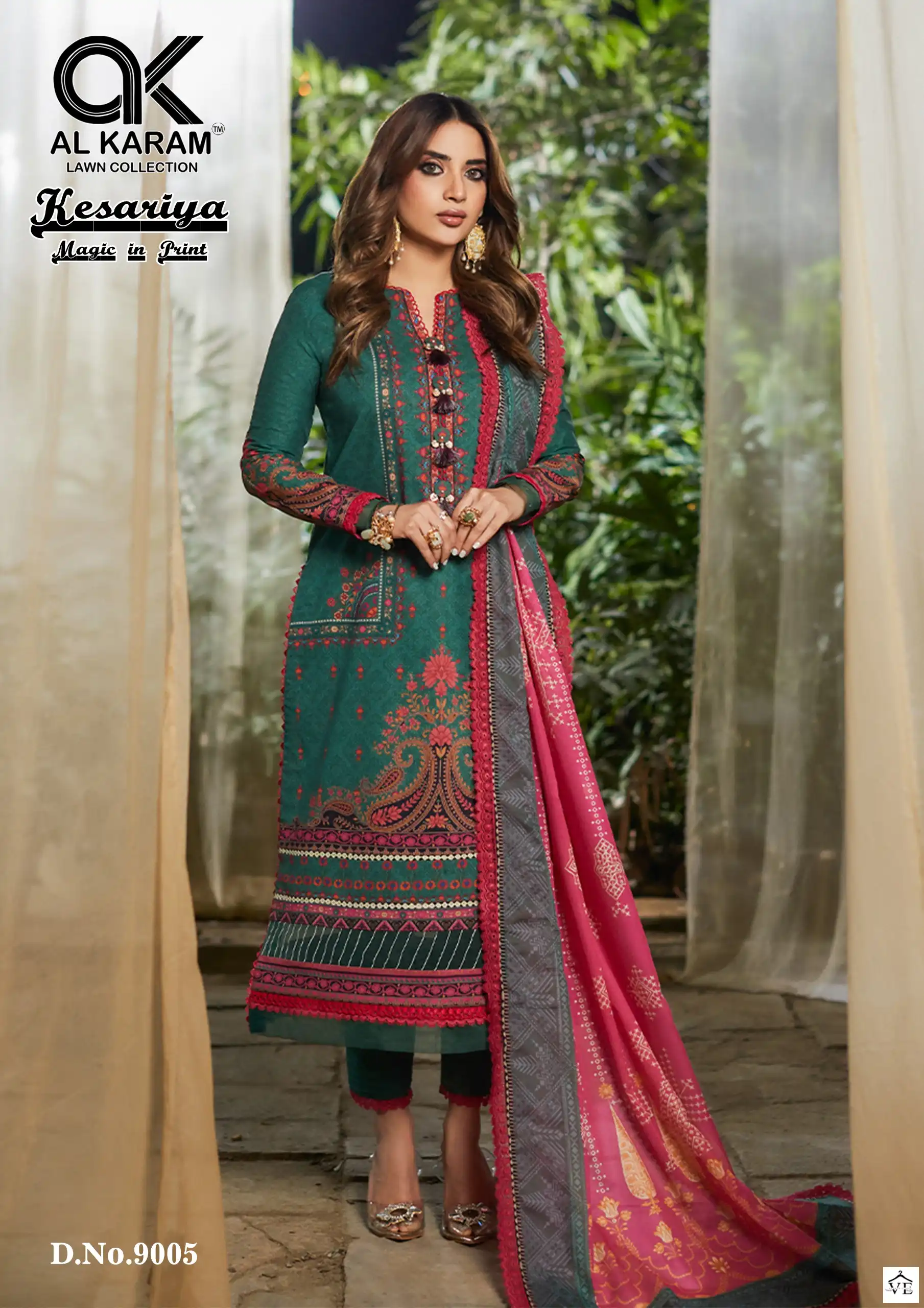 Al Karam Kesariya Magic In Print Vol 9 Cambric Cotton Wholesale Pakistani Salwar Suit Catalog — Wholesale Salwar Suits, Alkaram wholesale from Surat - Gallery Image 5
