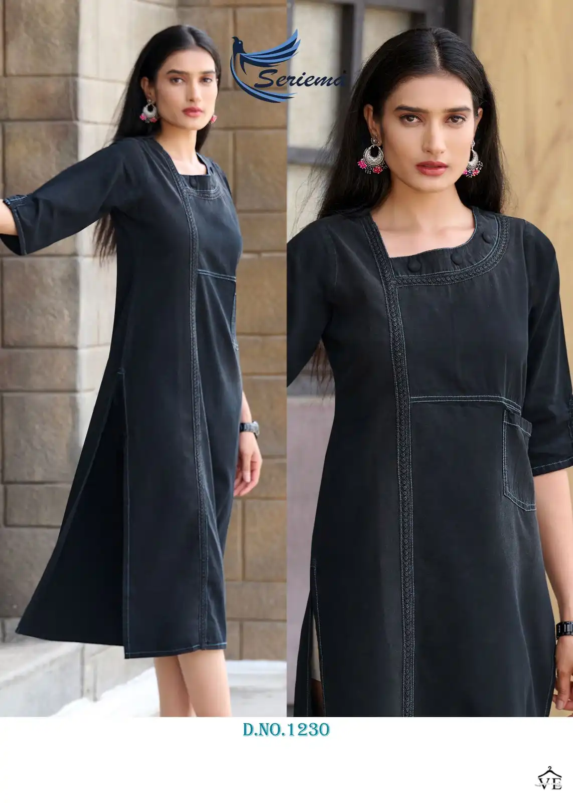 Seriema Kumb Capture 5 100%Cotton Denim Wholesale Designer Long Kurtis Catalog — Wholesale Kurtis, MPA wholesale from Surat - Gallery Image 2