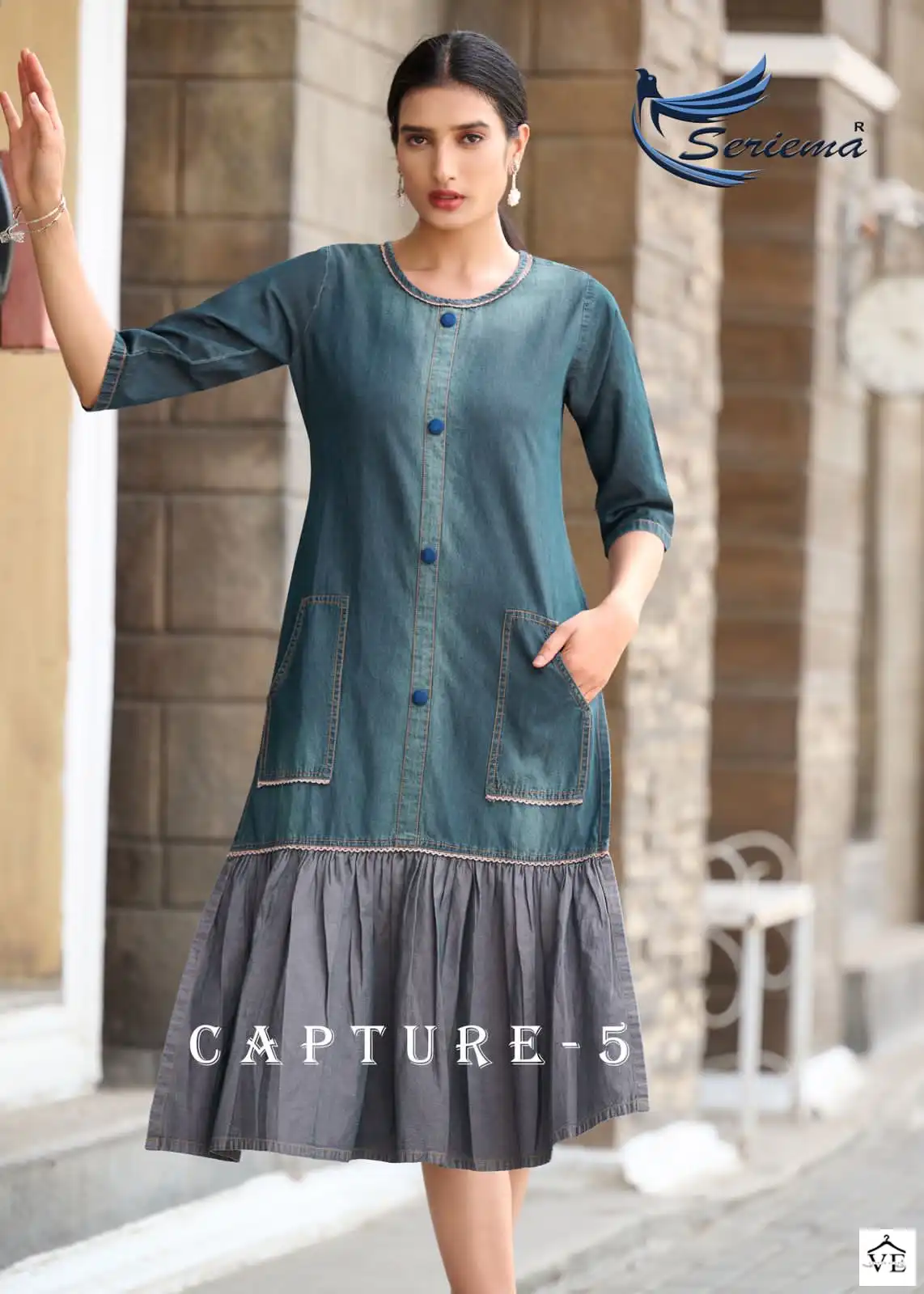 Seriema Kumb Capture 5 100%Cotton Denim Wholesale Designer Long Kurtis Catalog — Wholesale Kurtis, MPA wholesale from Surat - Gallery Image 9