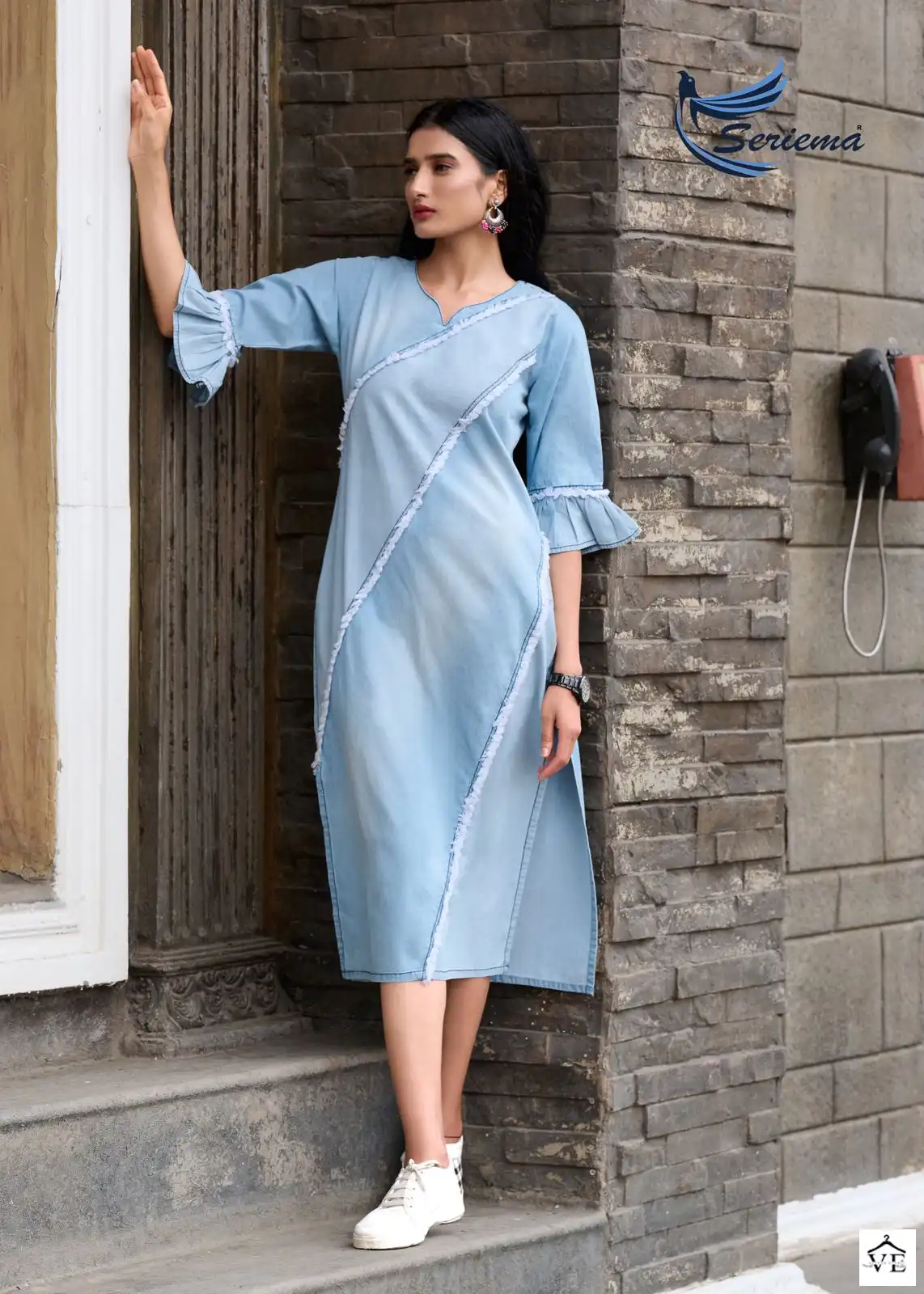 Seriema Kumb Capture 5 100%Cotton Denim Wholesale Designer Long Kurtis Catalog — Wholesale Kurtis, MPA wholesale from Surat - Gallery Image 10