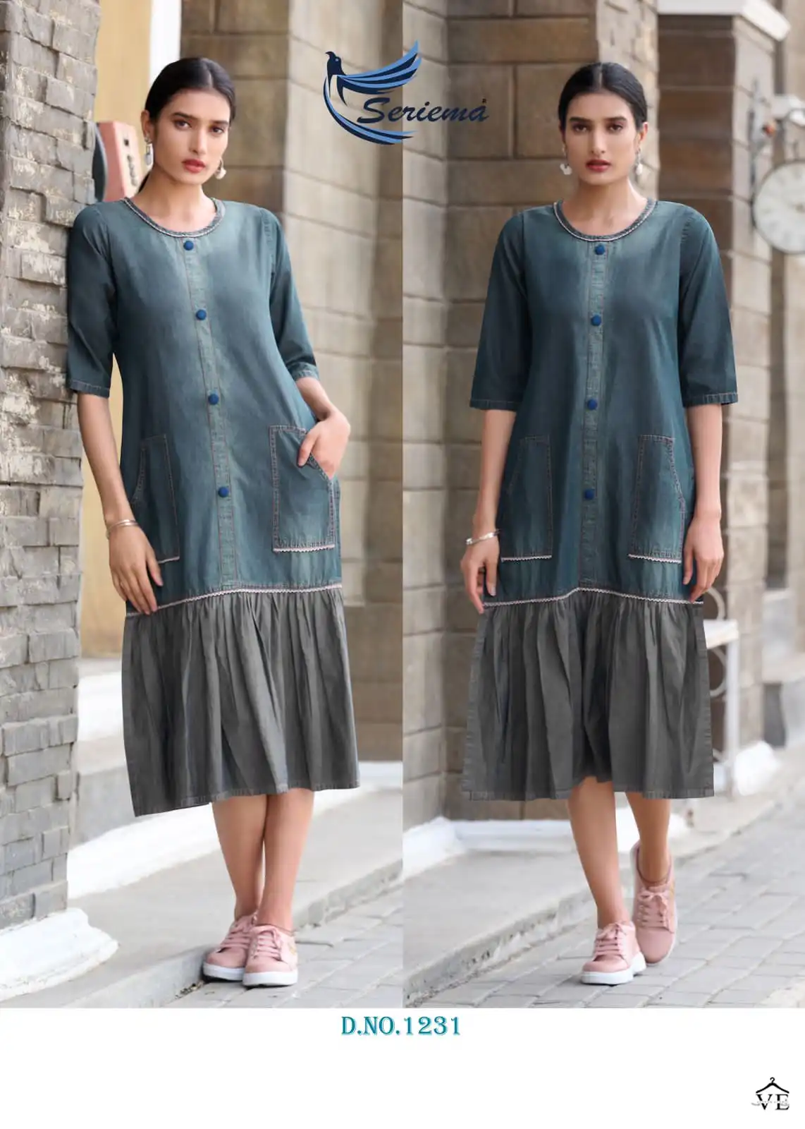 Seriema Kumb Capture 5 100%Cotton Denim Wholesale Designer Long Kurtis Catalog — Wholesale Kurtis, MPA wholesale from Surat - Gallery Image 13