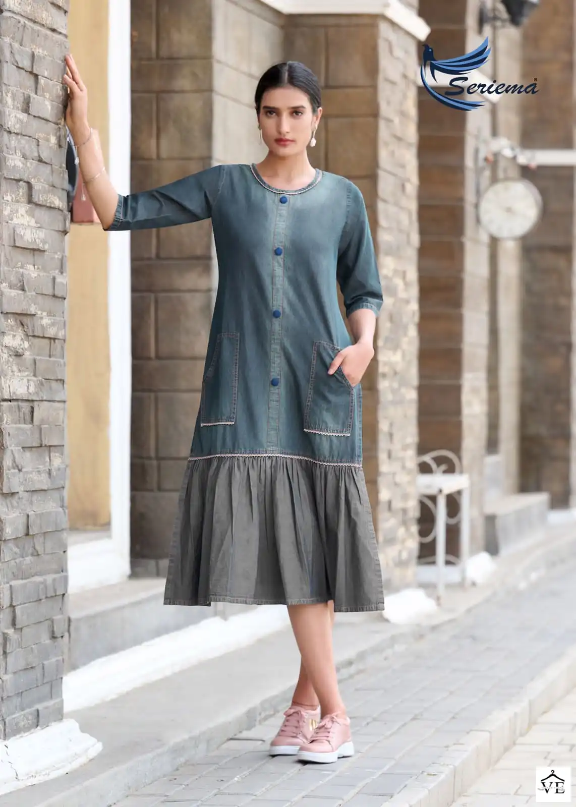 Seriema Kumb Capture 5 100%Cotton Denim Wholesale Designer Long Kurtis Catalog — Wholesale Kurtis, MPA wholesale from Surat - Gallery Image 4