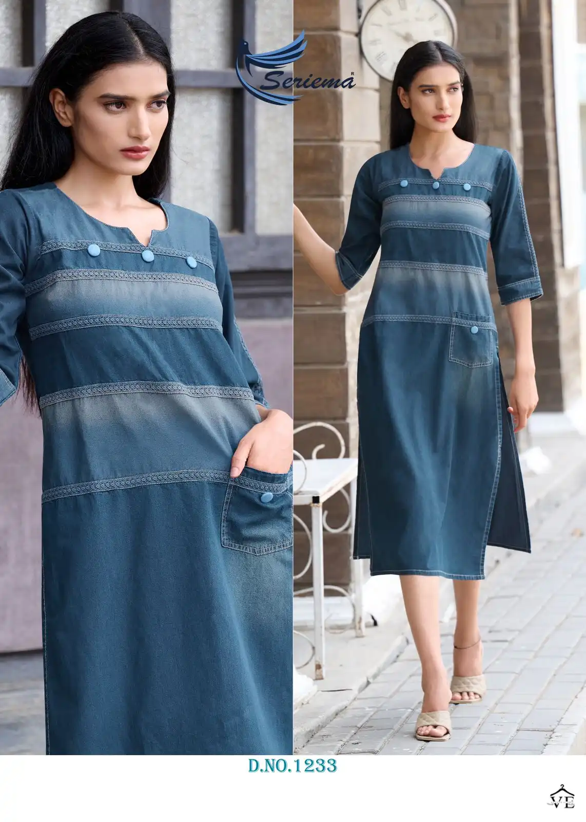 Seriema Kumb Capture 5 100%Cotton Denim Wholesale Designer Long Kurtis Catalog — Wholesale Kurtis, MPA wholesale from Surat - Gallery Image 5