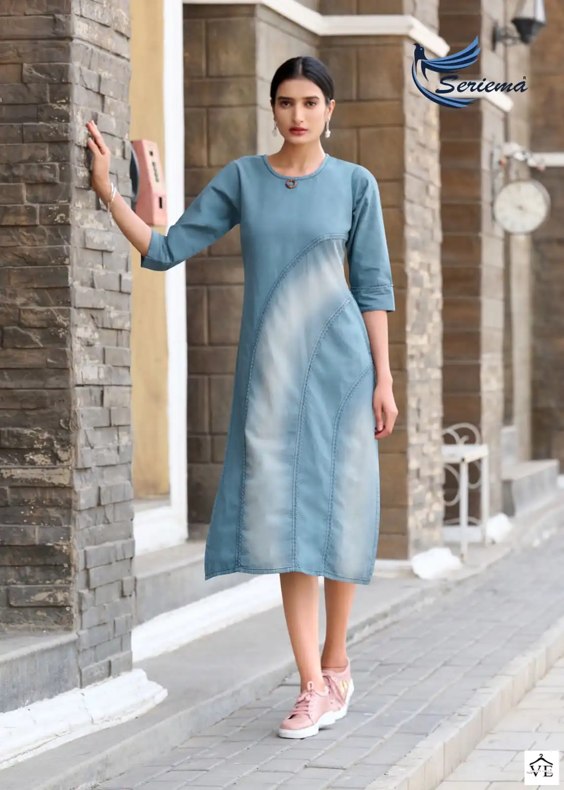 Seriema Kumb Capture 5 100%Cotton Denim Wholesale Designer Long Kurtis Catalog — Wholesale Kurtis, MPA wholesale from Surat - Gallery Image 6