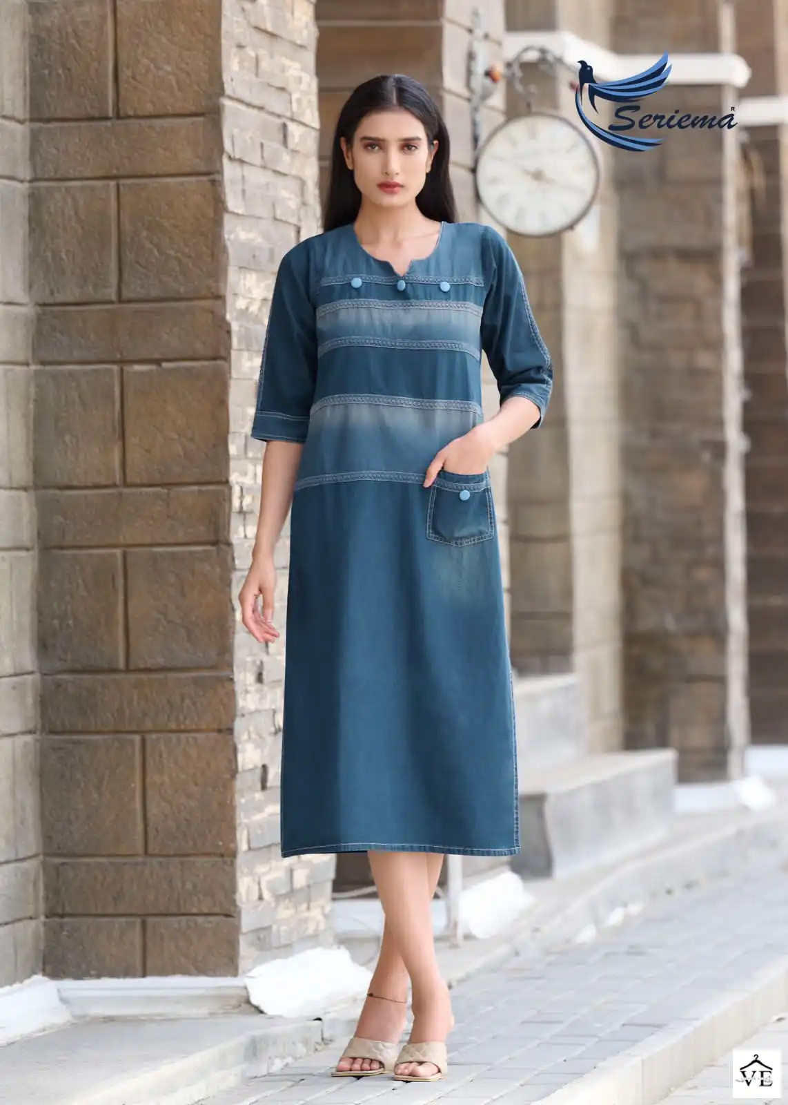 Seriema Kumb Capture 5 100%Cotton Denim Wholesale Designer Long Kurtis Catalog — Wholesale Kurtis, MPA wholesale from Surat - Gallery Image 7
