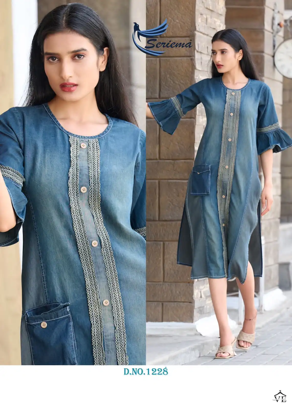 Seriema Kumb Capture 5 100%Cotton Denim Wholesale Designer Long Kurtis Catalog — Wholesale Kurtis, MPA wholesale from Surat - Gallery Image 8
