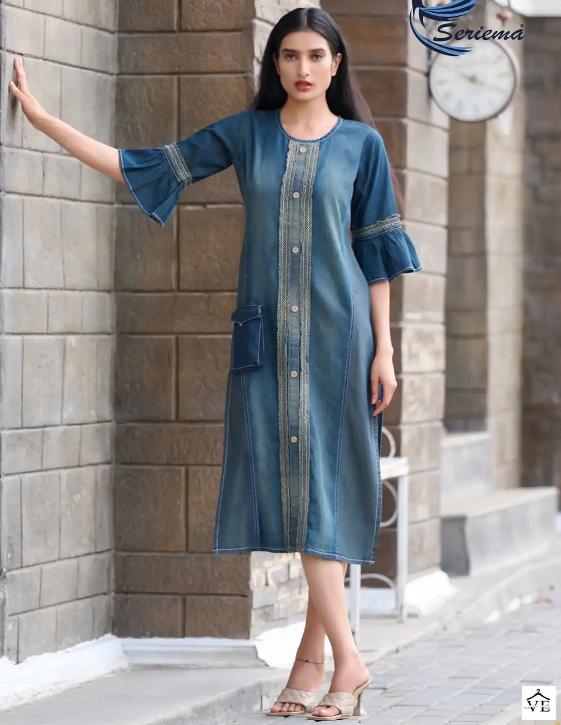Seriema Kumb Capture 5 100%Cotton Denim Wholesale Designer Long Kurtis Catalog — Wholesale Kurtis, MPA wholesale from Surat — view 1