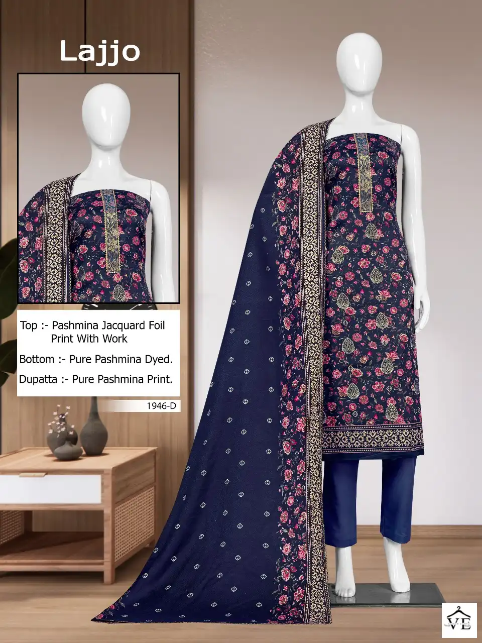 Bipson Lajjo 1946 Pashmina Jaquard Wholesale Winter Wear Salwar Suit Catalog — Wholesale Salwar Suits, MPA wholesale from Surat - Gallery Image 4
