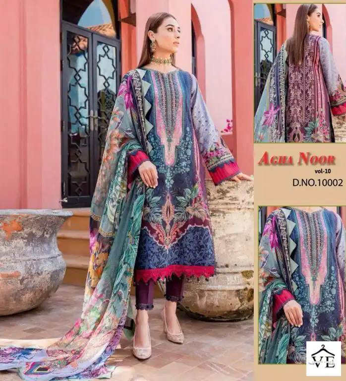 Agha Noor Luxury Lawn Collection Vol 10 Lawn Cotton Wholesale Pakistani Salwar Suit Catalog — Wholesale Salwar Suits, MPA wholesale from Surat - Gallery Image 3