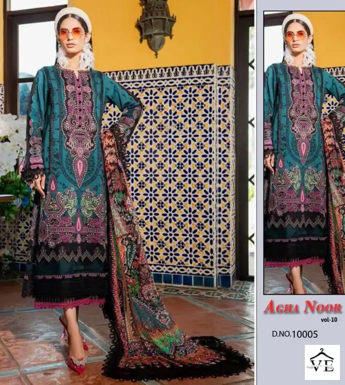 Agha Noor Luxury Lawn Collection Vol 10 Lawn Cotton Wholesale Pakistani Salwar Suit Catalog — Wholesale Salwar Suits, MPA wholesale from Surat - Gallery Image 6