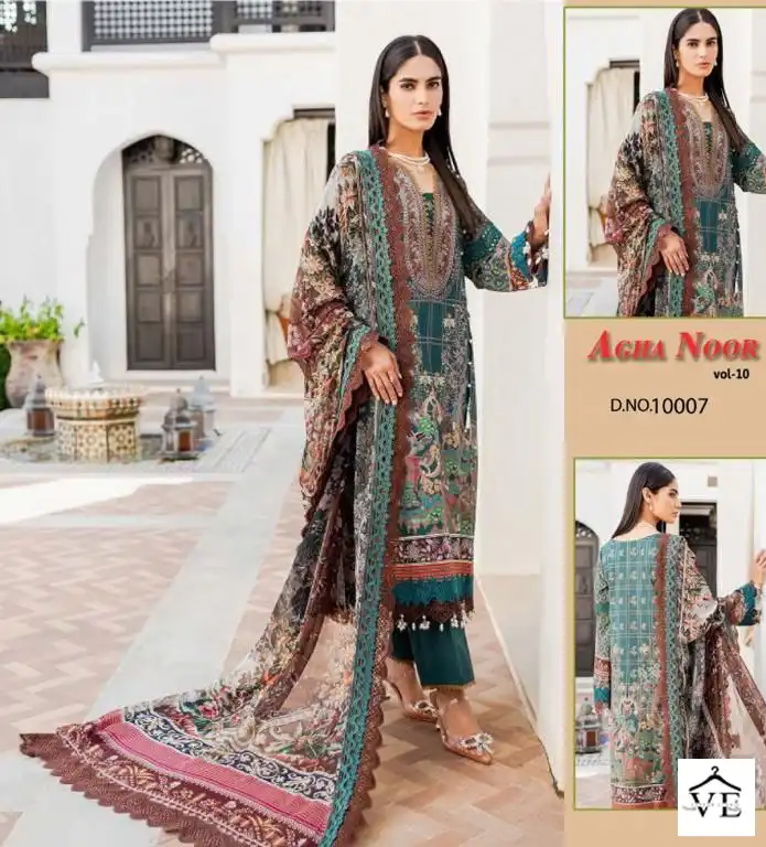 Agha Noor Luxury Lawn Collection Vol 10 Lawn Cotton Wholesale Pakistani Salwar Suit Catalog — Wholesale Salwar Suits, MPA wholesale from Surat - Gallery Image 8