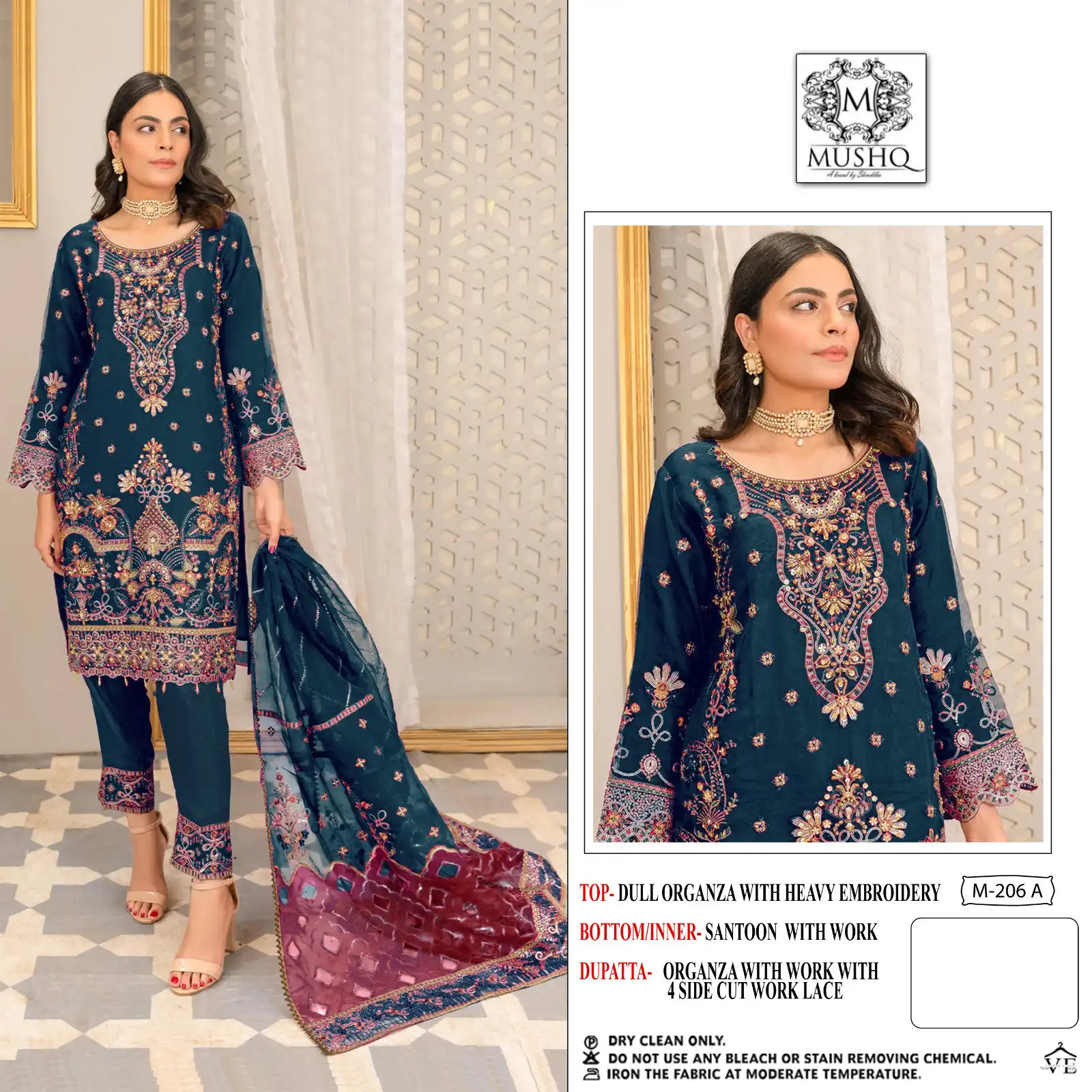 Mushq M 206 Organza Wholesale Fancy Embroidered Pakistani Salwar Suit Catalog — Wholesale Salwar Suits, MPA wholesale from Surat - Gallery Image 2