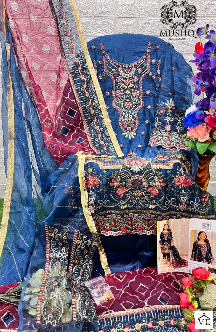 Mushq M 206 Organza Wholesale Fancy Embroidered Pakistani Salwar Suit Catalog — Wholesale Salwar Suits, MPA wholesale from Surat - Gallery Image 4