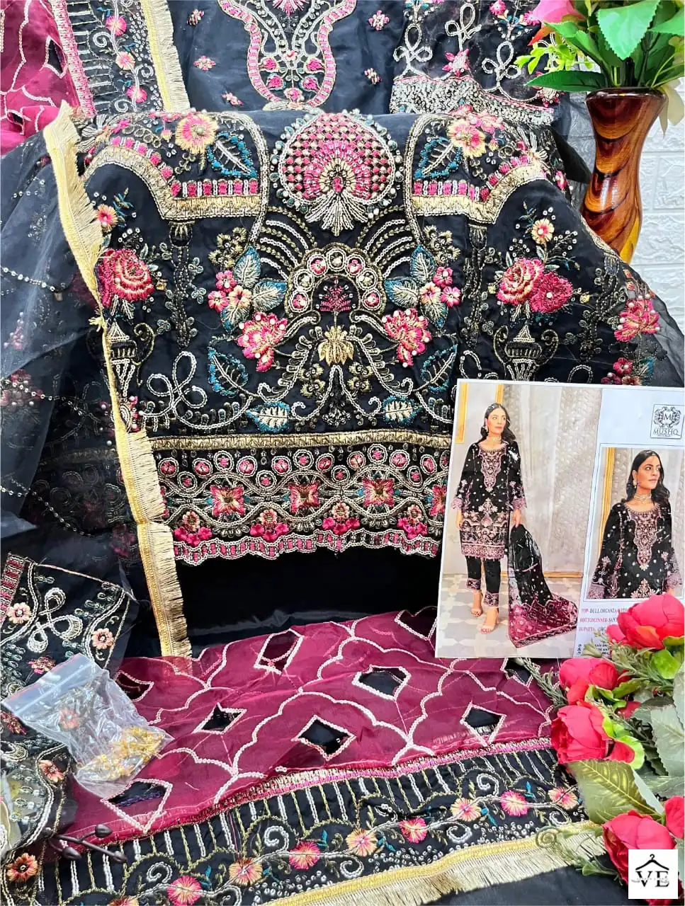 Mushq M 206 Organza Wholesale Fancy Embroidered Pakistani Salwar Suit Catalog — Wholesale Salwar Suits, MPA wholesale from Surat - Gallery Image 7