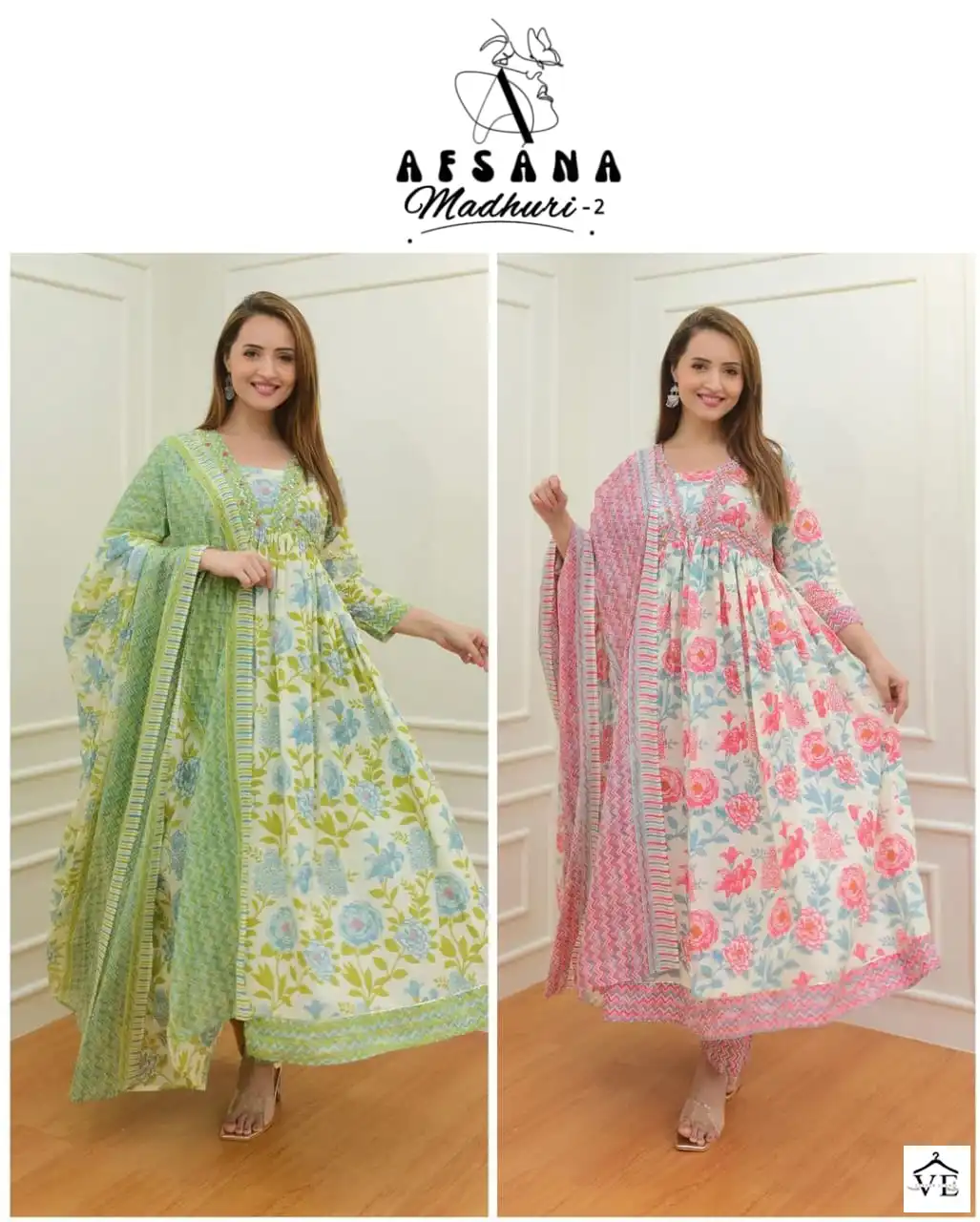 Afsana Madhuri-2 Muslin Cotton Wholesale Aliya Cut Anarkali Suit Catalog — Wholesale Salwar Suits, MPA wholesale from Surat — view 3