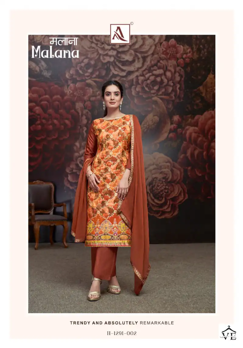 Alok Suits Malana Jacquard Wholesale Designer Hand Work Salwar Suit Catalog — Wholesale Salwar Suits, Alok Suit wholesale from Surat - Gallery Image 3