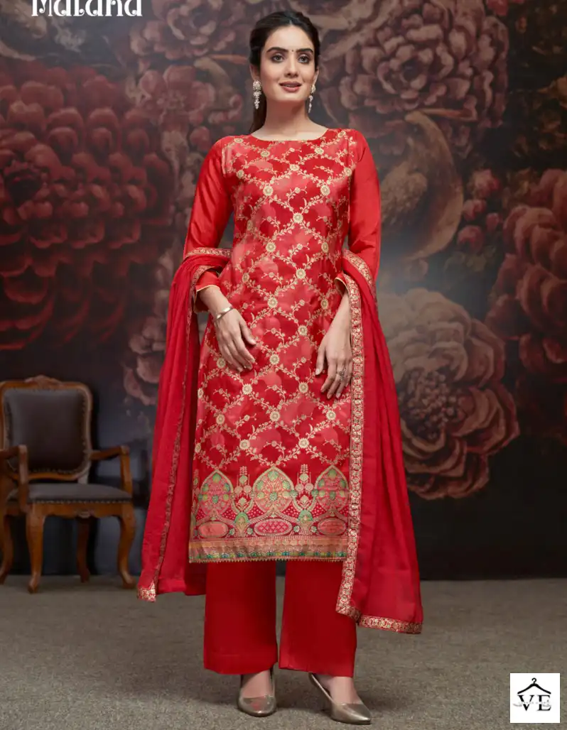 Alok Suits Malana Jacquard Wholesale Designer Hand Work Salwar Suit Catalog — Wholesale Salwar Suits, Alok Suit wholesale from Surat — view 1