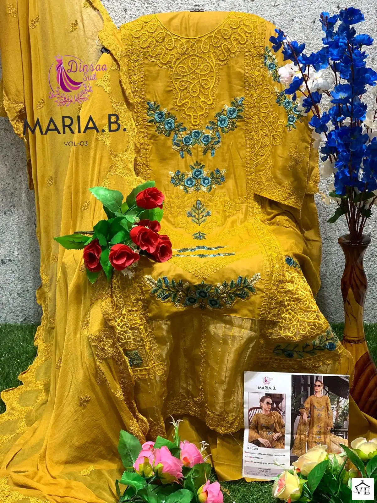 Dinsaa Maria B Vol 3-209 Pure Cotton Wholesale Pakistani Suit — Wholesale Salwar Suits, MPA wholesale from Surat - Gallery Image 2
