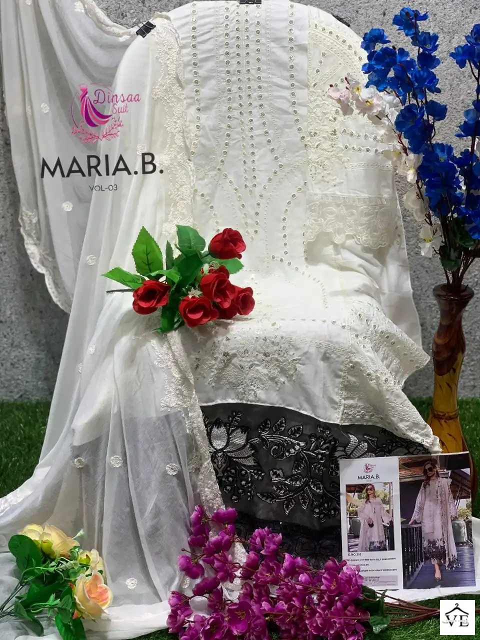 Dinsaa Maria B Vol 3-210 Pure Cotton Wholesale Pakistani Suit — Wholesale Salwar Suits, MPA wholesale from Surat - Gallery Image 2