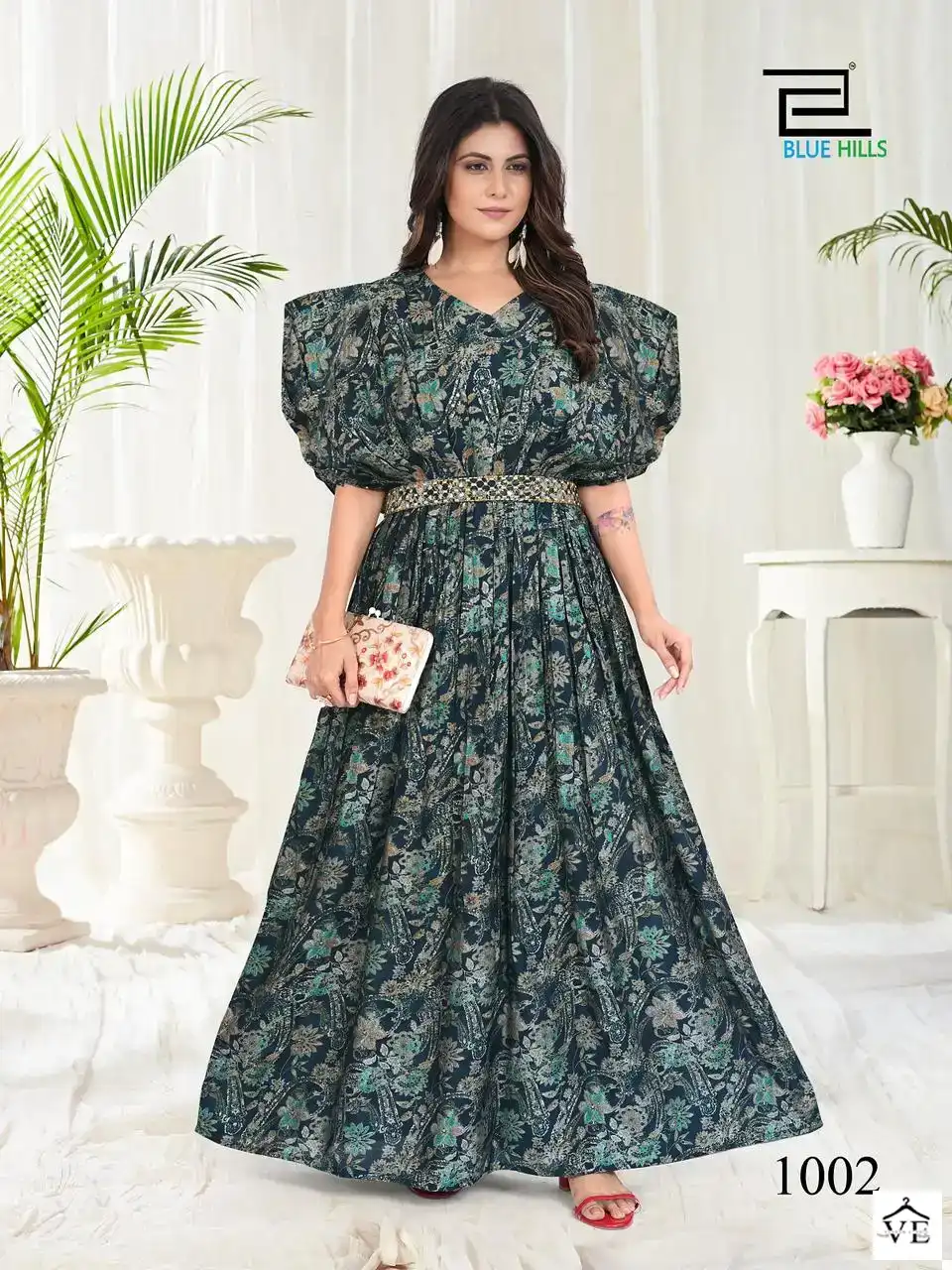 Blue Hills Milk Modal Chanderi Print Wholesale Anarkali Gown Catalog — Wholesale Kurtis, Blue Hills wholesale from Surat - Gallery Image 2