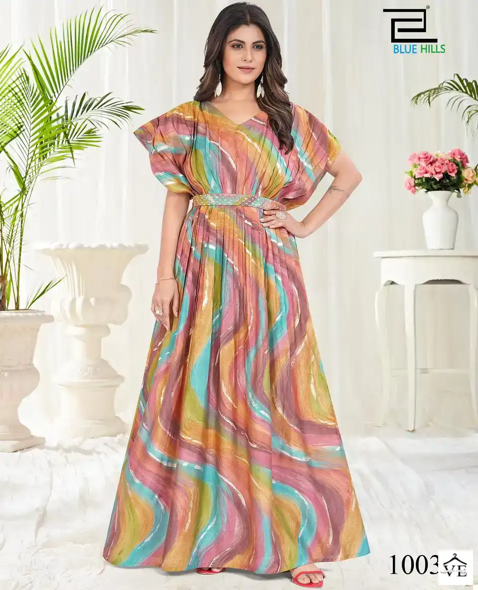 Blue Hills Milk Modal Chanderi Print Wholesale Anarkali Gown Catalog — Wholesale Kurtis, Blue Hills wholesale from Surat — view 1
