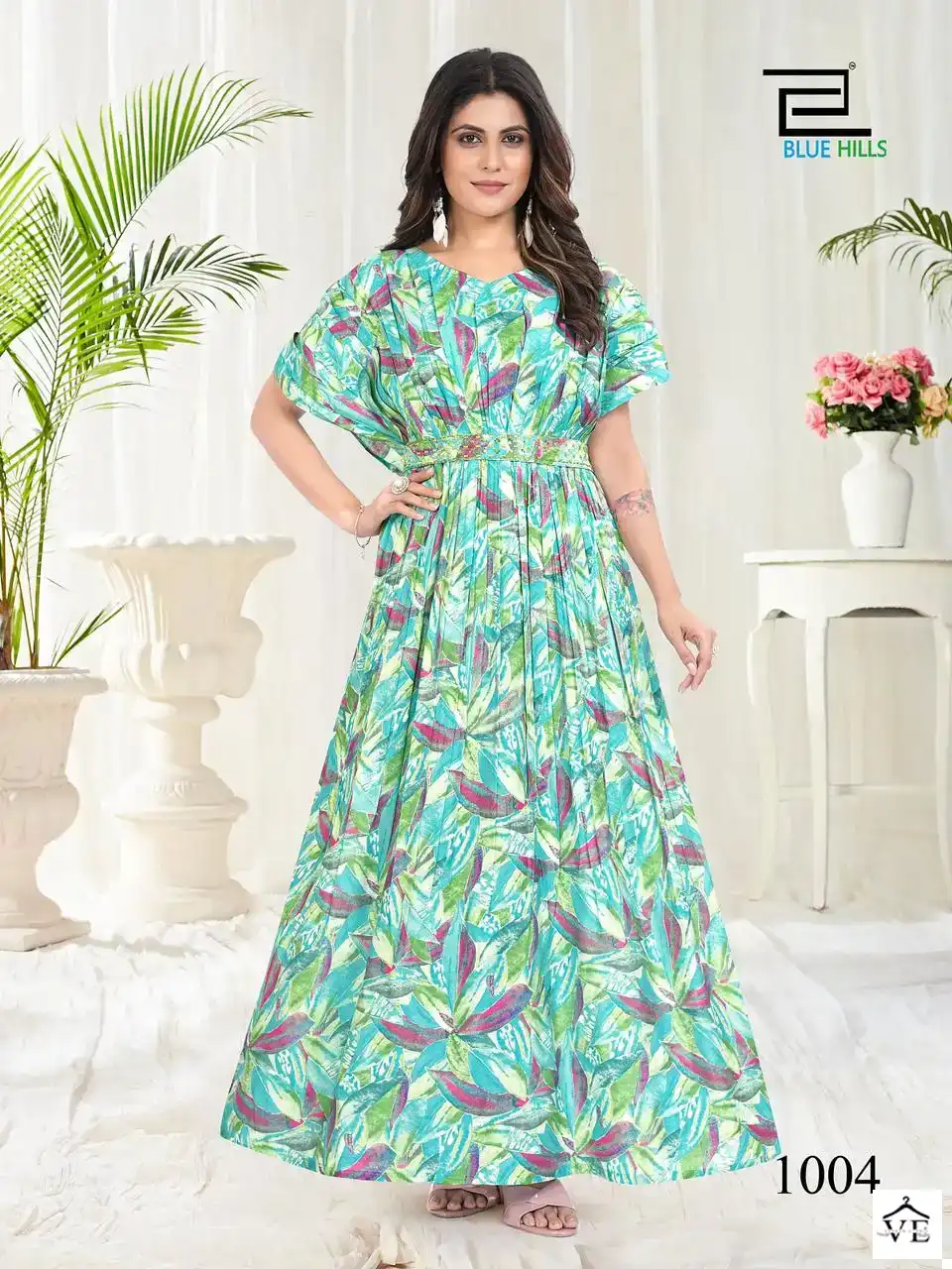 Blue Hills Milk Modal Chanderi Print Wholesale Anarkali Gown Catalog — Wholesale Kurtis, Blue Hills wholesale from Surat - Gallery Image 4