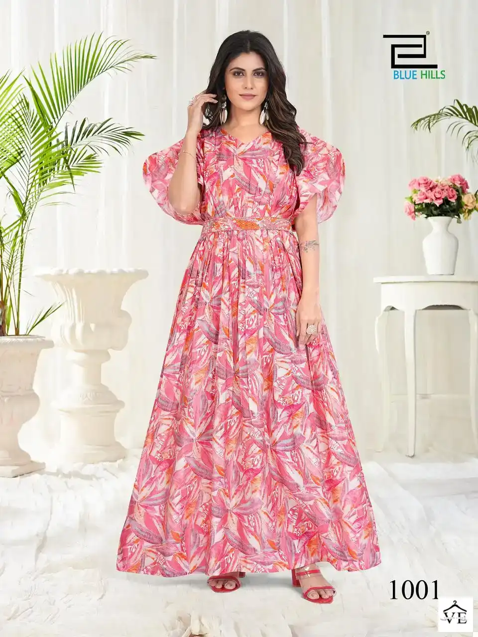 Blue Hills Milk Modal Chanderi Print Wholesale Anarkali Gown Catalog — Wholesale Kurtis, Blue Hills wholesale from Surat - Gallery Image 5