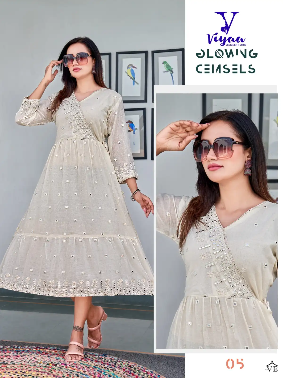 Viyaa Designer Milky Mul Mul Pure Cotton Wholesale Fancy Long Kurtis Catalog — Wholesale Kurtis, MPA wholesale from Surat - Gallery Image 3