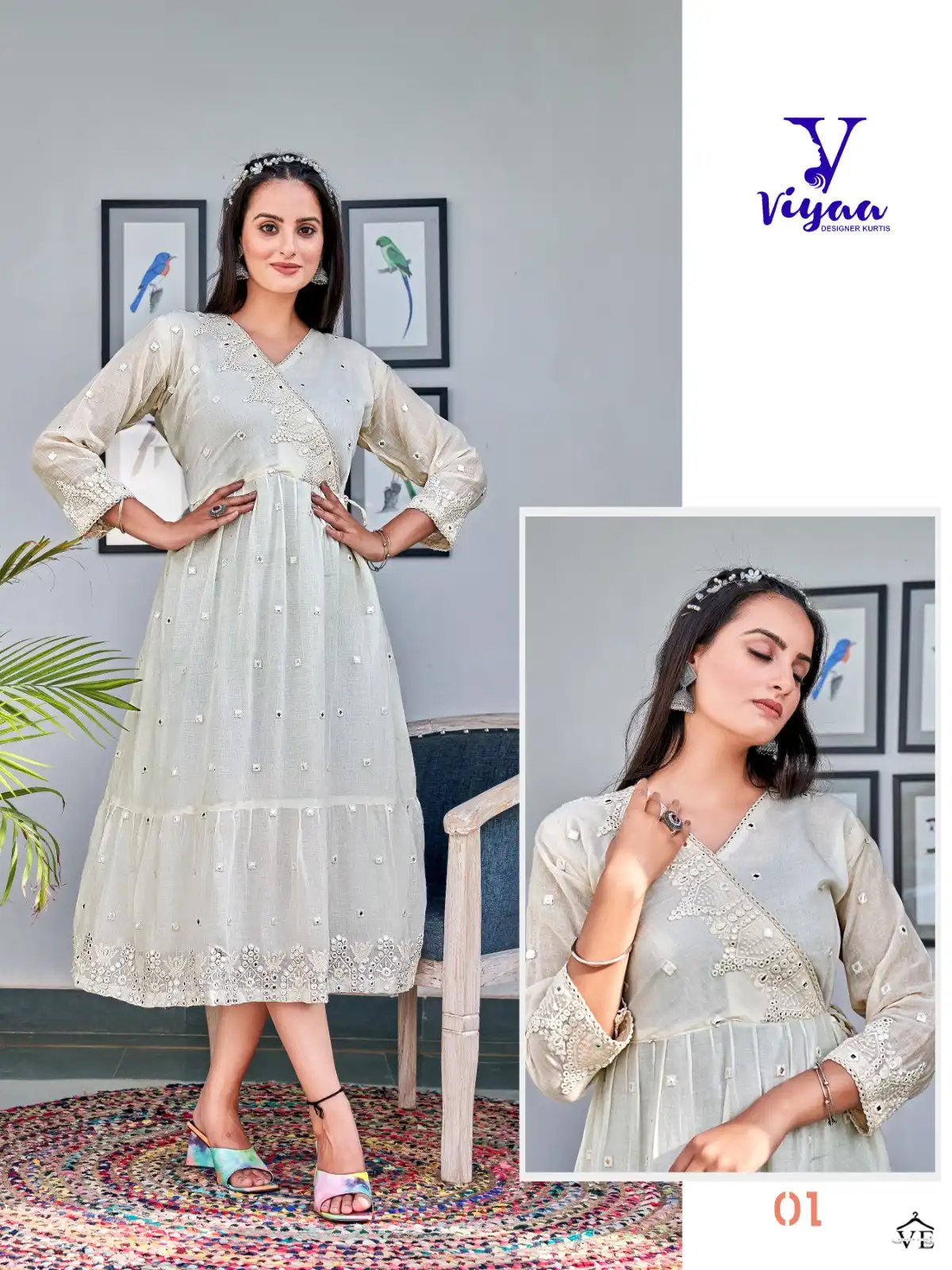 Viyaa Designer Milky Mul Mul Pure Cotton Wholesale Fancy Long Kurtis Catalog — Wholesale Kurtis, MPA wholesale from Surat - Gallery Image 4