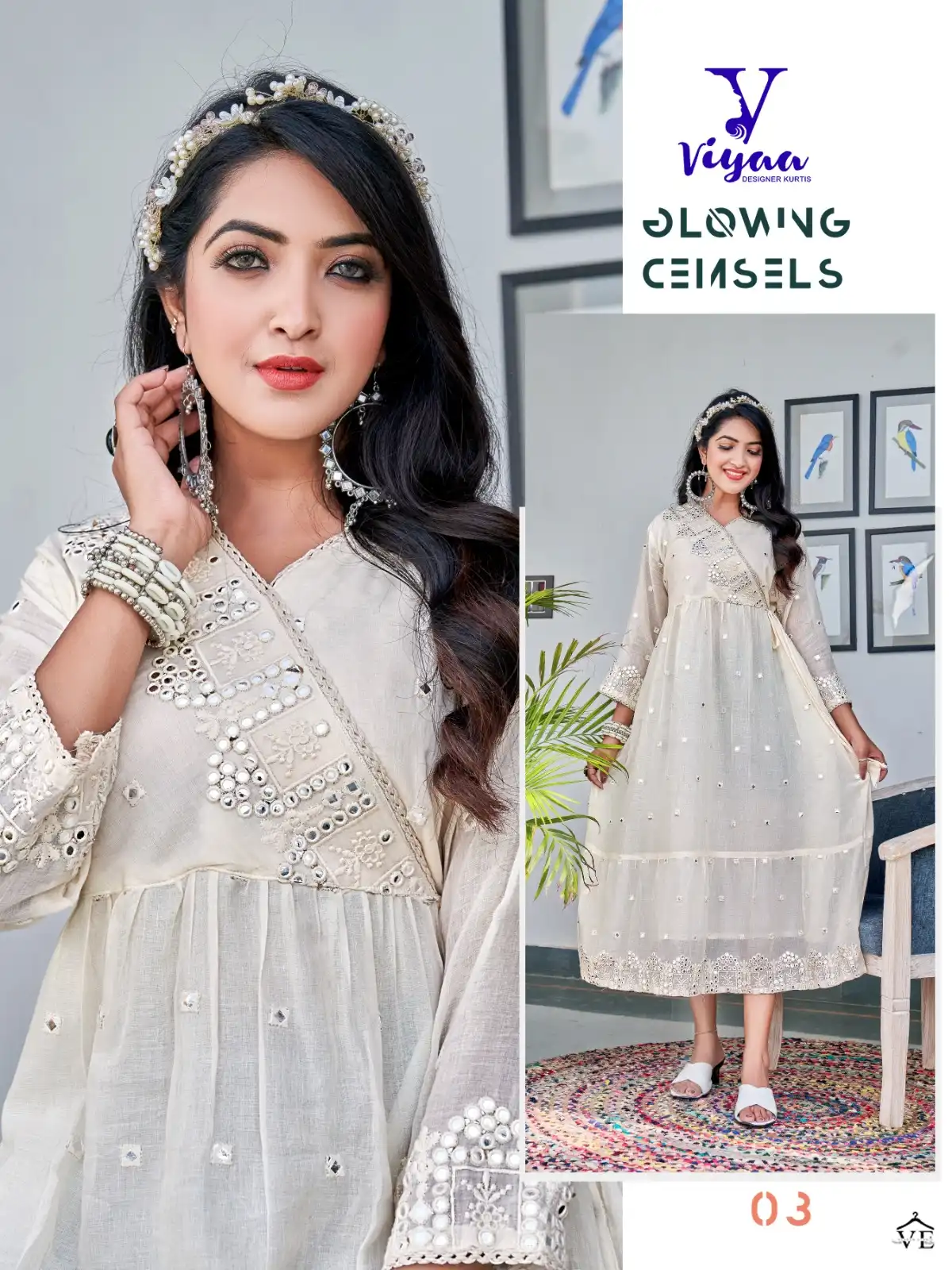 Viyaa Designer Milky Mul Mul Pure Cotton Wholesale Fancy Long Kurtis Catalog — Wholesale Kurtis, MPA wholesale from Surat - Gallery Image 5