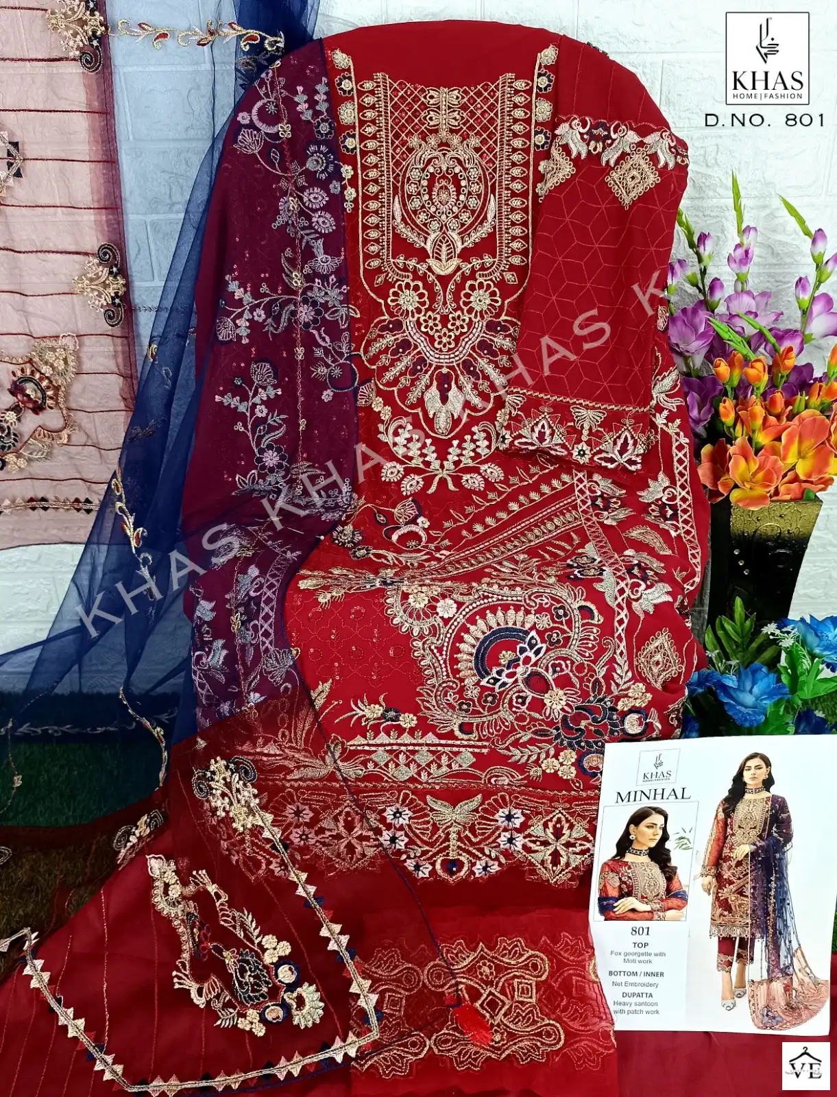 Khas Minhal-801 Georgette Wholesale Pakistani Suit — Wholesale Salwar Suits, Khas wholesale from Surat — view 2