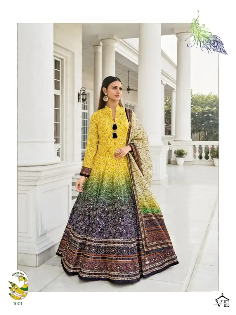 Virasat Morepinch Dola Silk Wholesale Gown With Dupatta Catalog — Wholesale Salwar Suits, MPA wholesale from Surat - Gallery Image 2