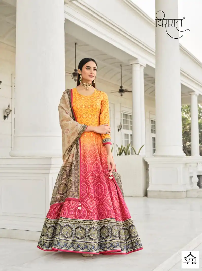 Virasat Morepinch Dola Silk Wholesale Gown With Dupatta Catalog — Wholesale Salwar Suits, MPA wholesale from Surat - Gallery Image 3