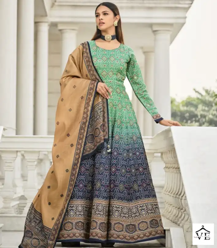 Virasat Morepinch Dola Silk Wholesale Gown With Dupatta Catalog — Wholesale Salwar Suits, MPA wholesale from Surat — view 1