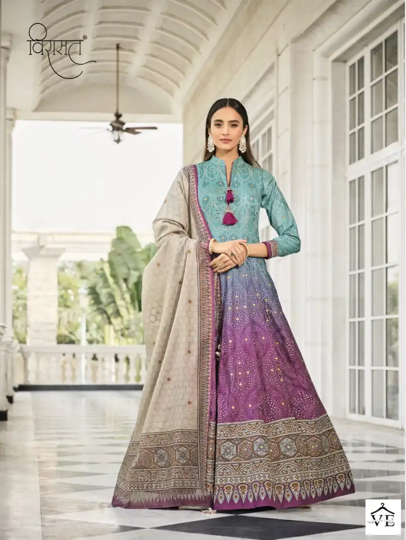 Virasat Morepinch Dola Silk Wholesale Gown With Dupatta Catalog — Wholesale Salwar Suits, MPA wholesale from Surat - Gallery Image 6