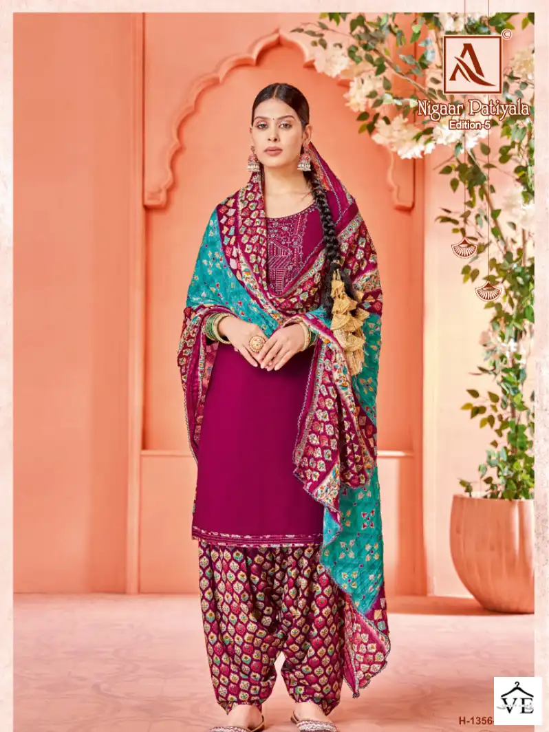 Alok Suits Nigaar Patiyala Edition Vol 5 Rayon Wholesale Designer Salwar Suit Catalog — Wholesale Salwar Suits, MPA wholesale from Surat - Gallery Image 6