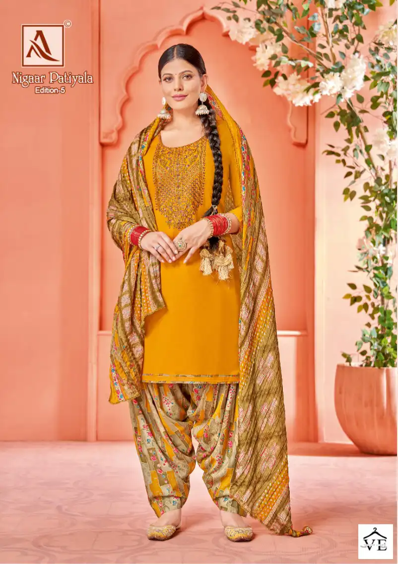 Alok Suits Nigaar Patiyala Edition Vol 5 Rayon Wholesale Designer Salwar Suit Catalog — Wholesale Salwar Suits, MPA wholesale from Surat - Gallery Image 7
