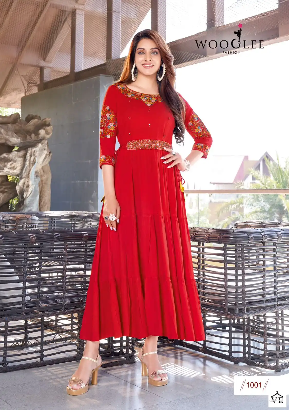 Wooglee Nirja Rayon Wrinkle Wholesale Designer Long Kurtis Catalog — Wholesale Kurtis, MPA wholesale from Surat - Gallery Image 2