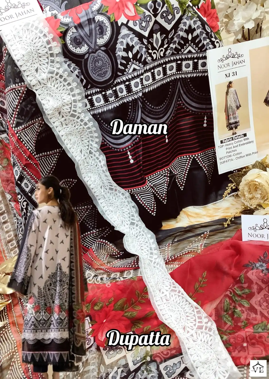 Noor Jahan NJ-31 Pure Cotton Wholesale Pakistani Suit — Wholesale Salwar Suits, MPA wholesale from Surat - Gallery Image 3